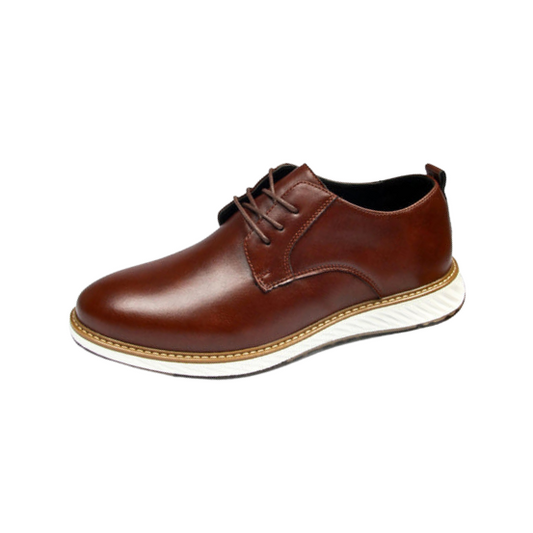 St. James – Zapato de Cuero Auténtico Marrón | Punta Redonda, Suela Blanca