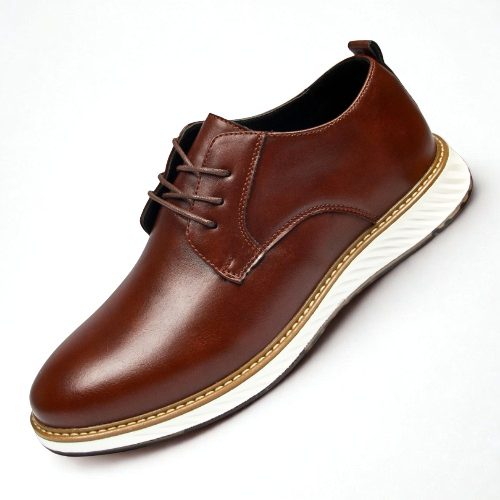 St. James – Zapato de Cuero Auténtico Marrón | Punta Redonda, Suela Blanca