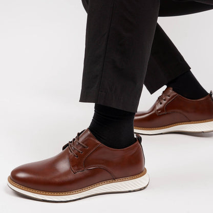 St. James – Zapato de Cuero Auténtico Marrón | Punta Redonda, Suela Blanca