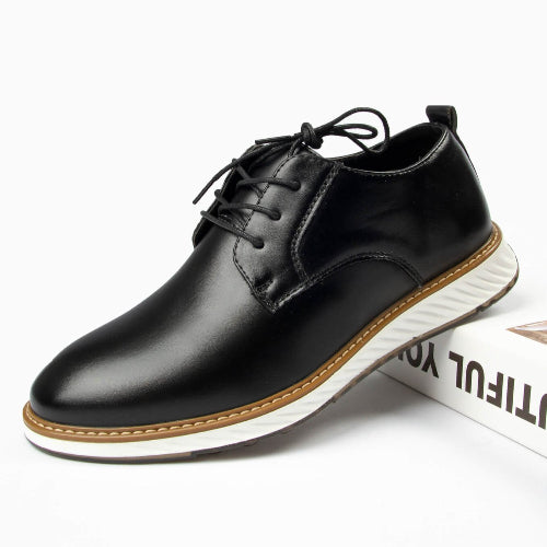 St. James – Zapato de Cuero Auténtico Negro | Punta Redonda, Suela Blanca