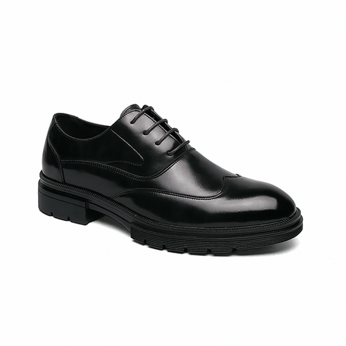 St. James – Zapato de Cuero Auténtico Negro | Punta Redonda, Suela Negra