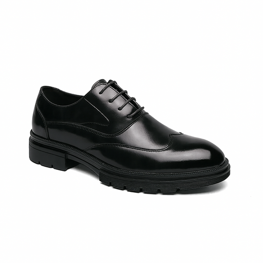 St. James – Zapato de Cuero Auténtico Negro | Punta Redonda, Suela Negra