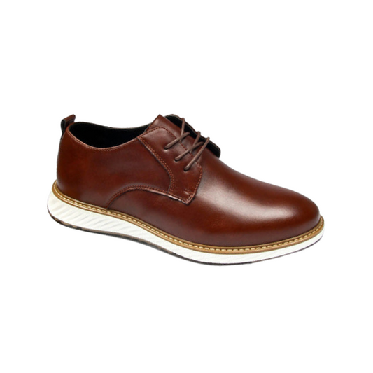 St. James – Zapato de Cuero Auténtico Marrón | Punta Redonda, Suela Blanca